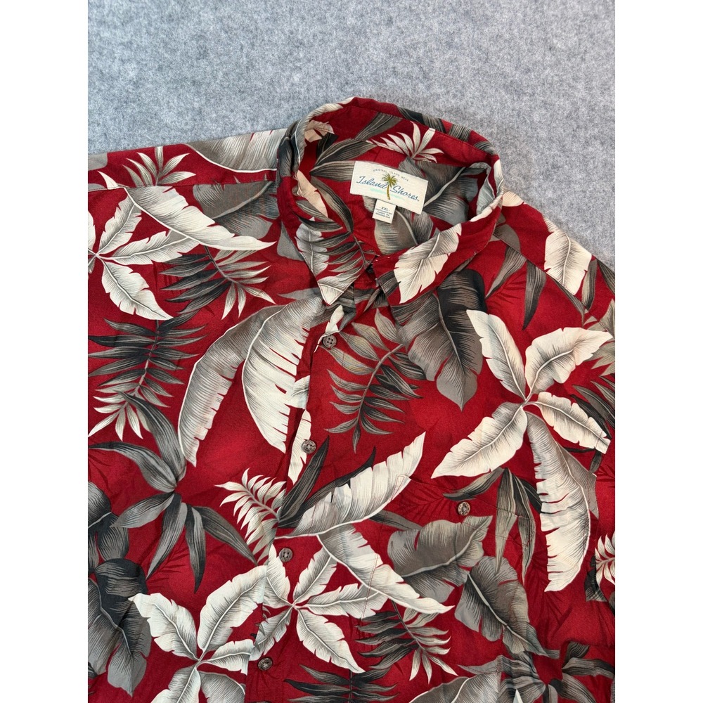 Island Shores Mens XXL Red Tropical Leaf Rayon Short Sleeve Button Up Shirt